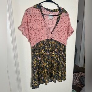 Urban Outfitters Pink and Black Floral Mini Dress